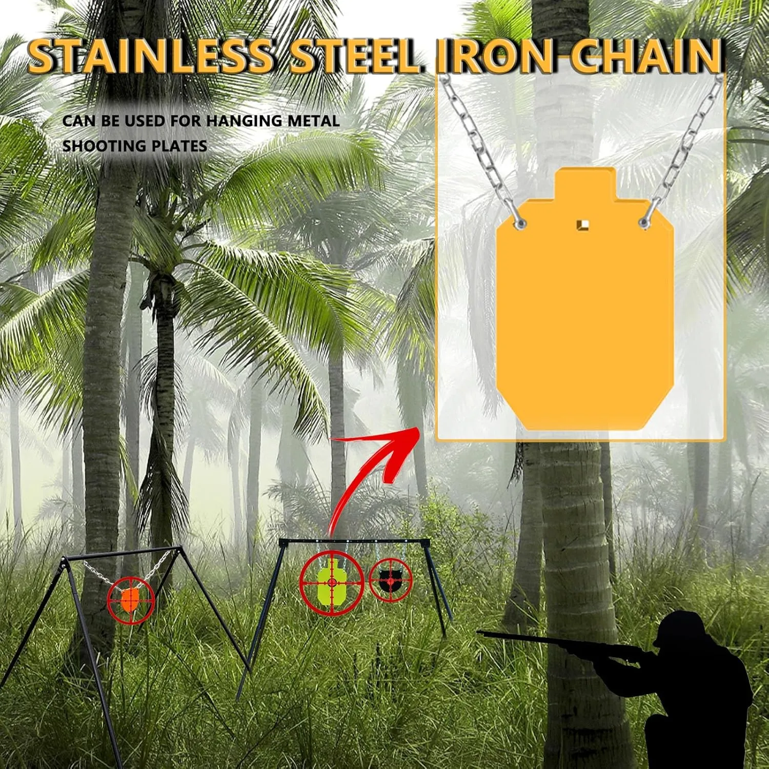 Heavy Duty Stainless Steel Chain 550LB Capacity for Hanging Shooting Targets Punching Bags, Including 2 Chain, 2 D-Shackle, 2 Carabiners