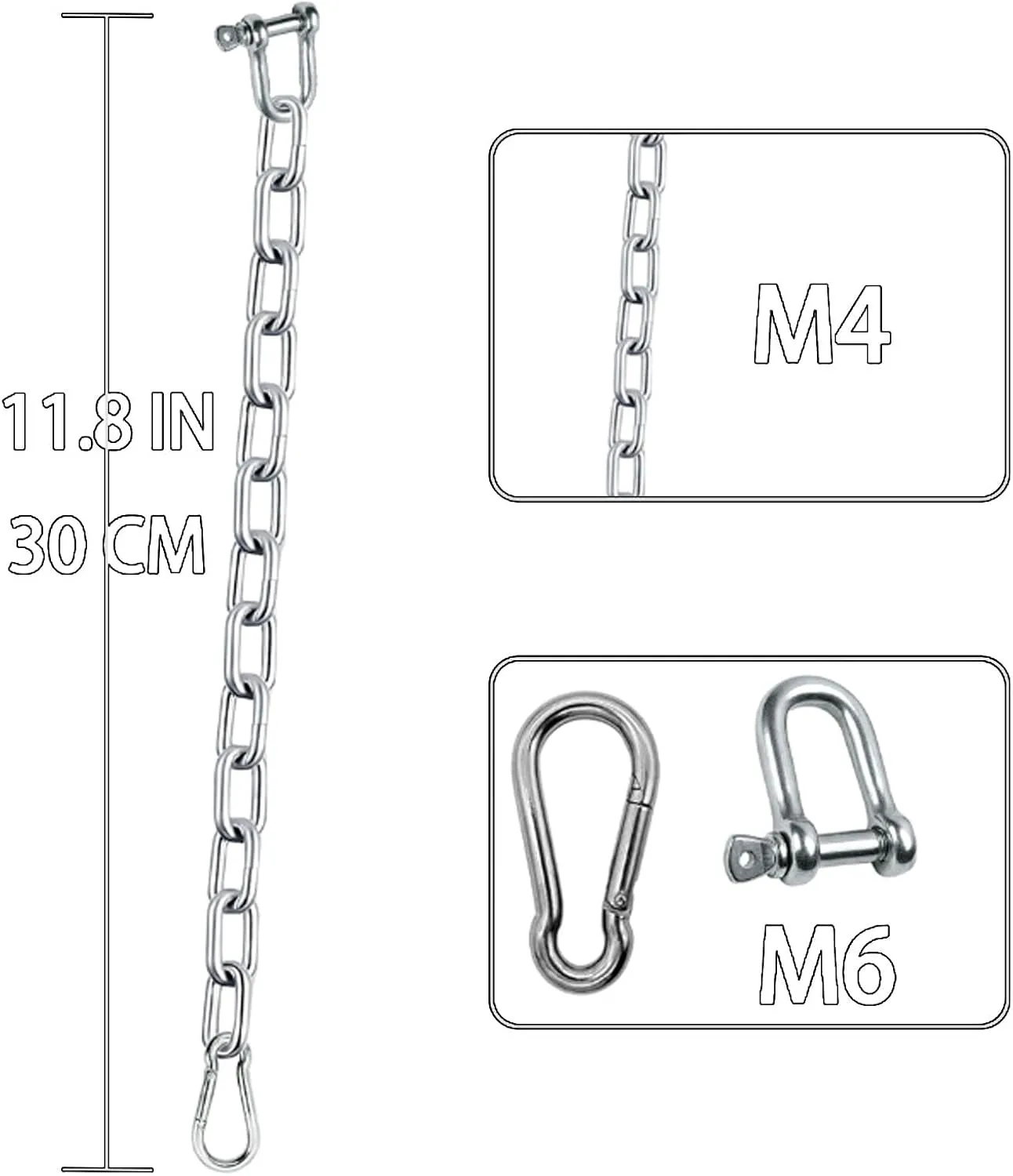 Heavy Duty Stainless Steel Chain 550LB Capacity for Hanging Shooting Targets Punching Bags, Including 2 Chain, 2 D-Shackle, 2 Carabiners