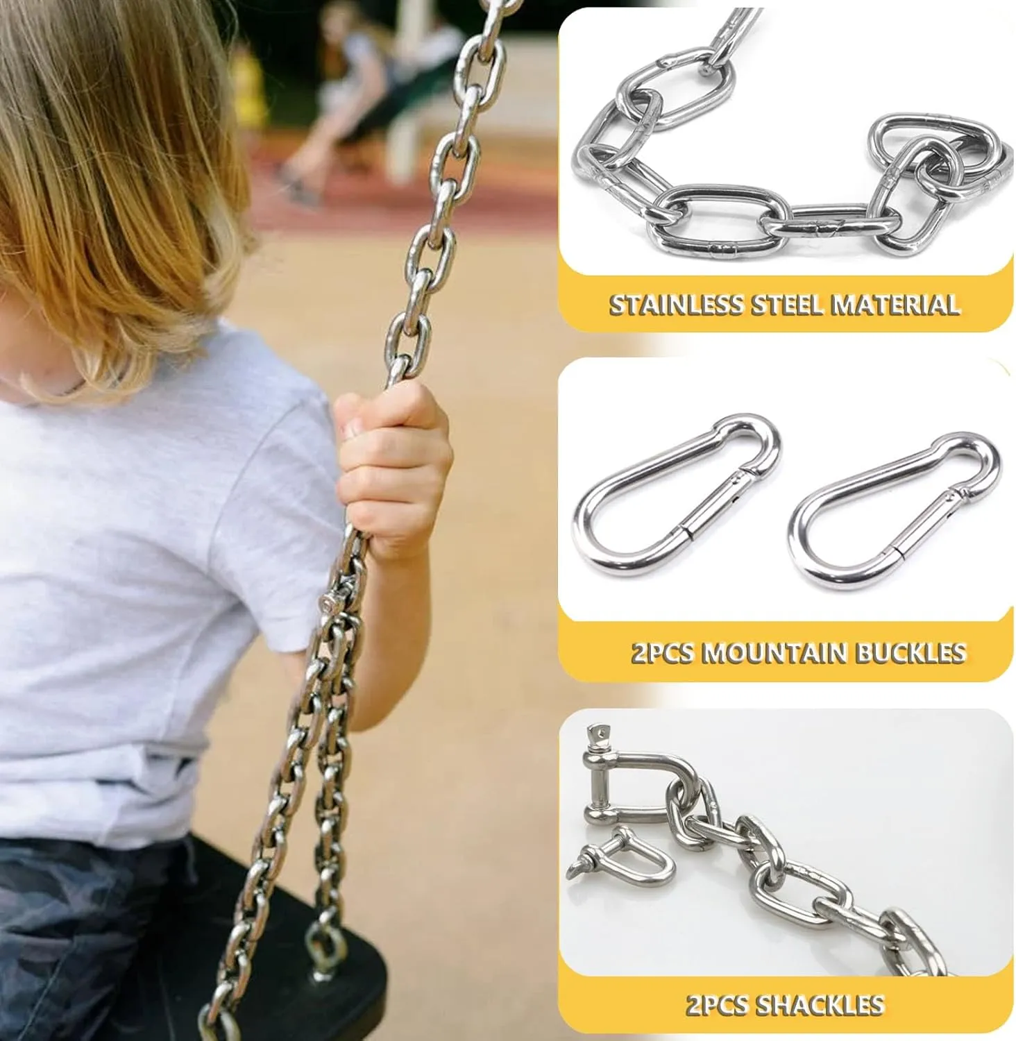 Heavy Duty Stainless Steel Chain 550LB Capacity for Hanging Shooting Targets Punching Bags, Including 2 Chain, 2 D-Shackle, 2 Carabiners