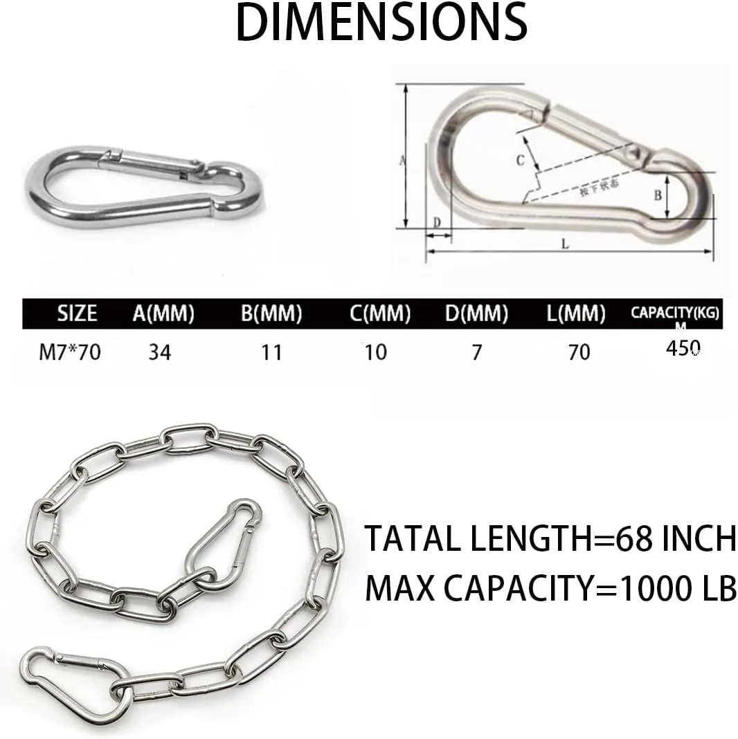 Heavy Duty Stainless Steel Chain 550LB Capacity for Punching Bags Hanging Chair Hammocks Swing Trapeze Yoga
