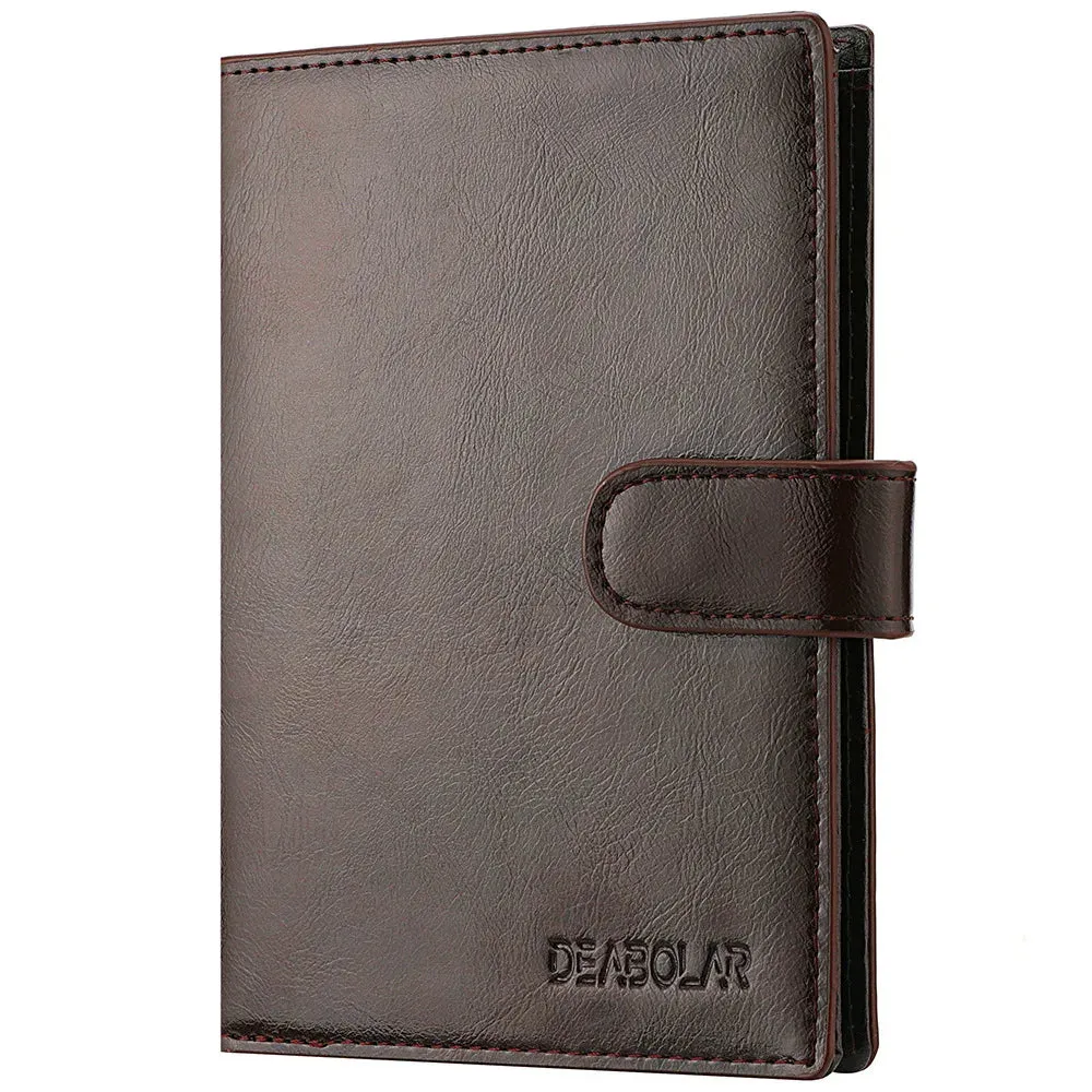 High Capacity Men's Passport Leather Wallet - Multiple Card Slots and Clear ID Window