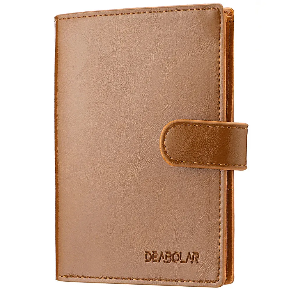 High Capacity Men's Passport Leather Wallet - Multiple Card Slots and Clear ID Window