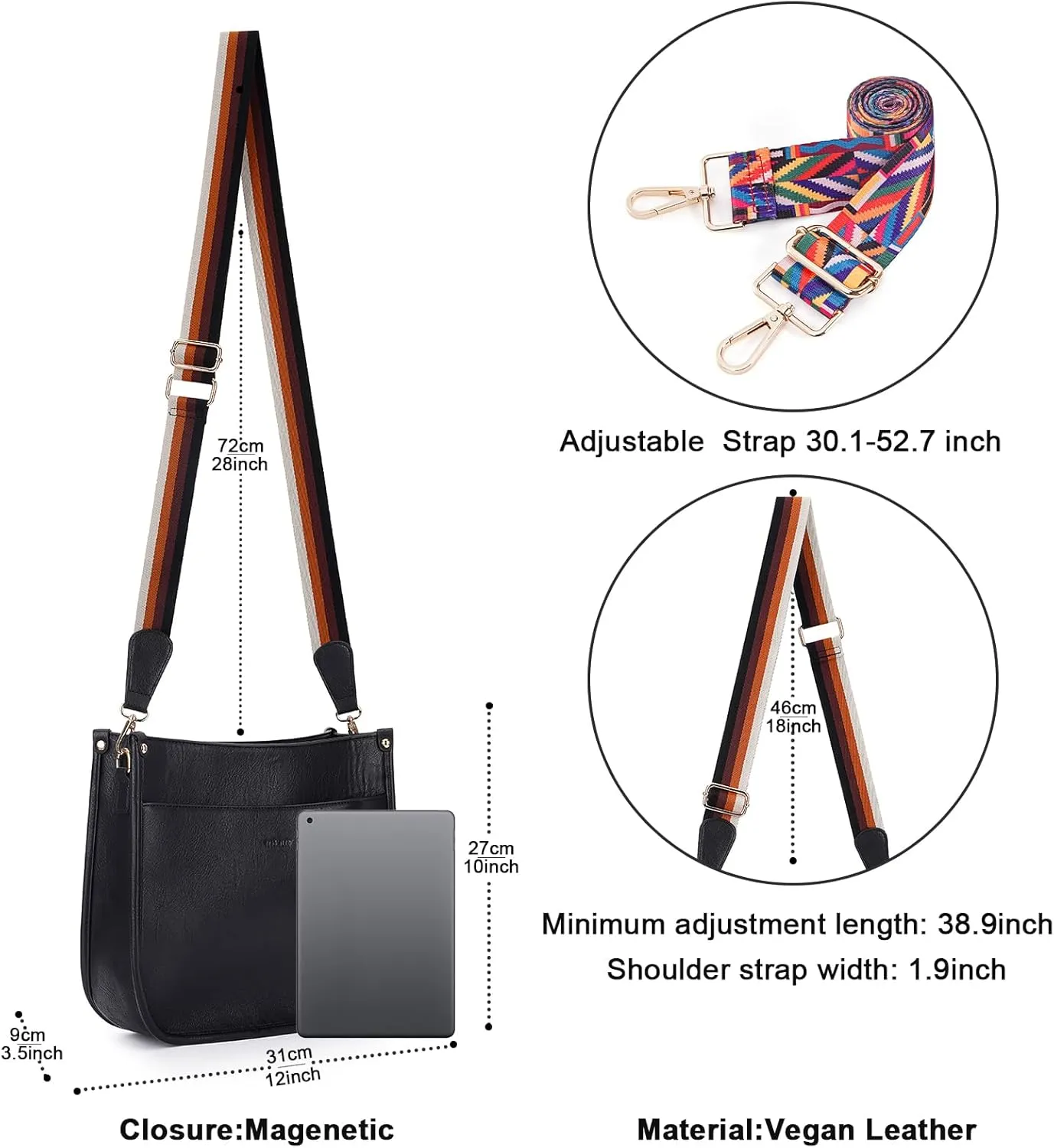 HKCLUF Crossbody Bags for Women Trendy Vegan Leather Hobo Handbags With 2PCS Adjustable Guitar Strap Shoulder Bucket Bags
