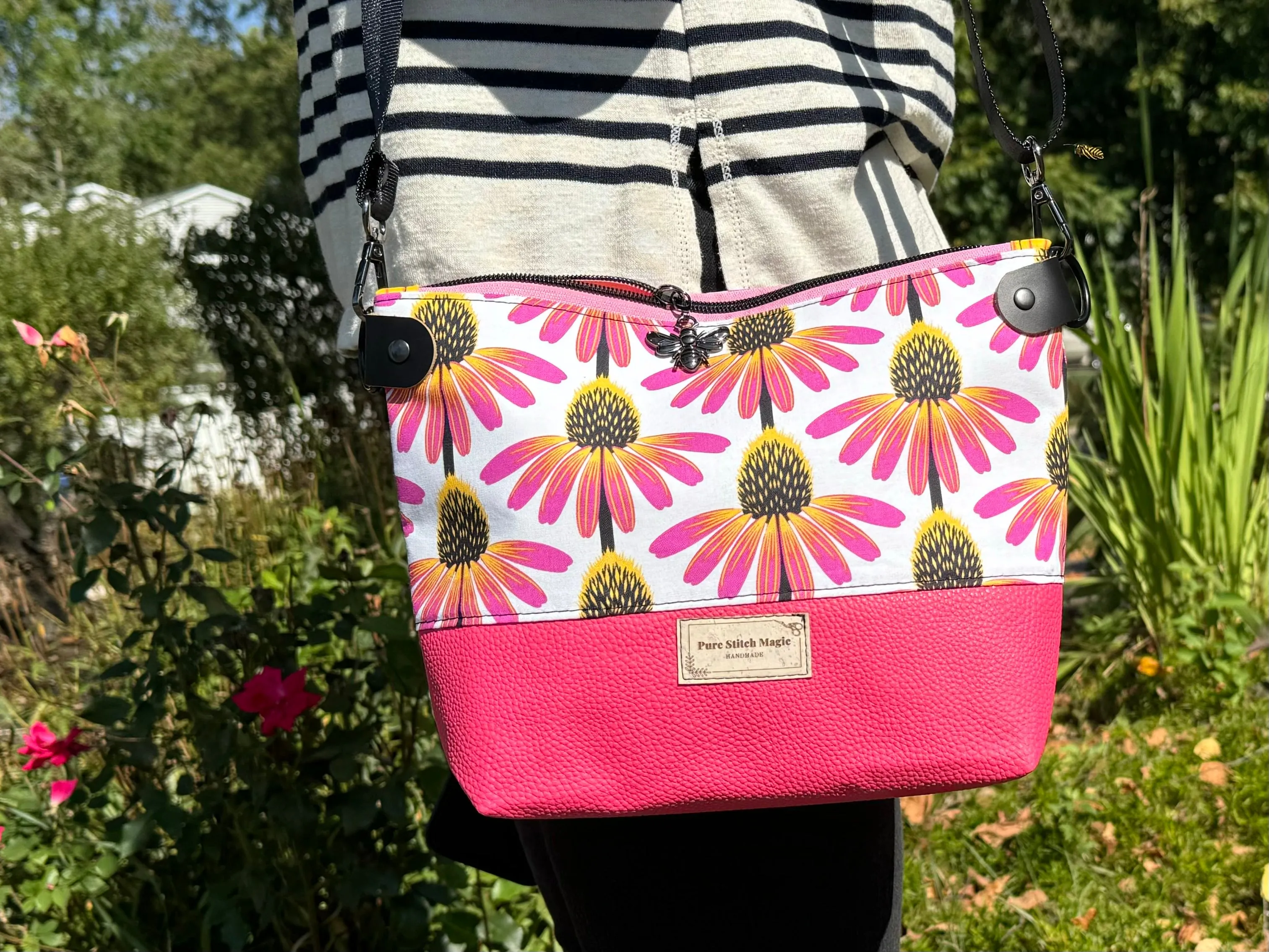 Hot Pink Coneflower Crossbody Bag