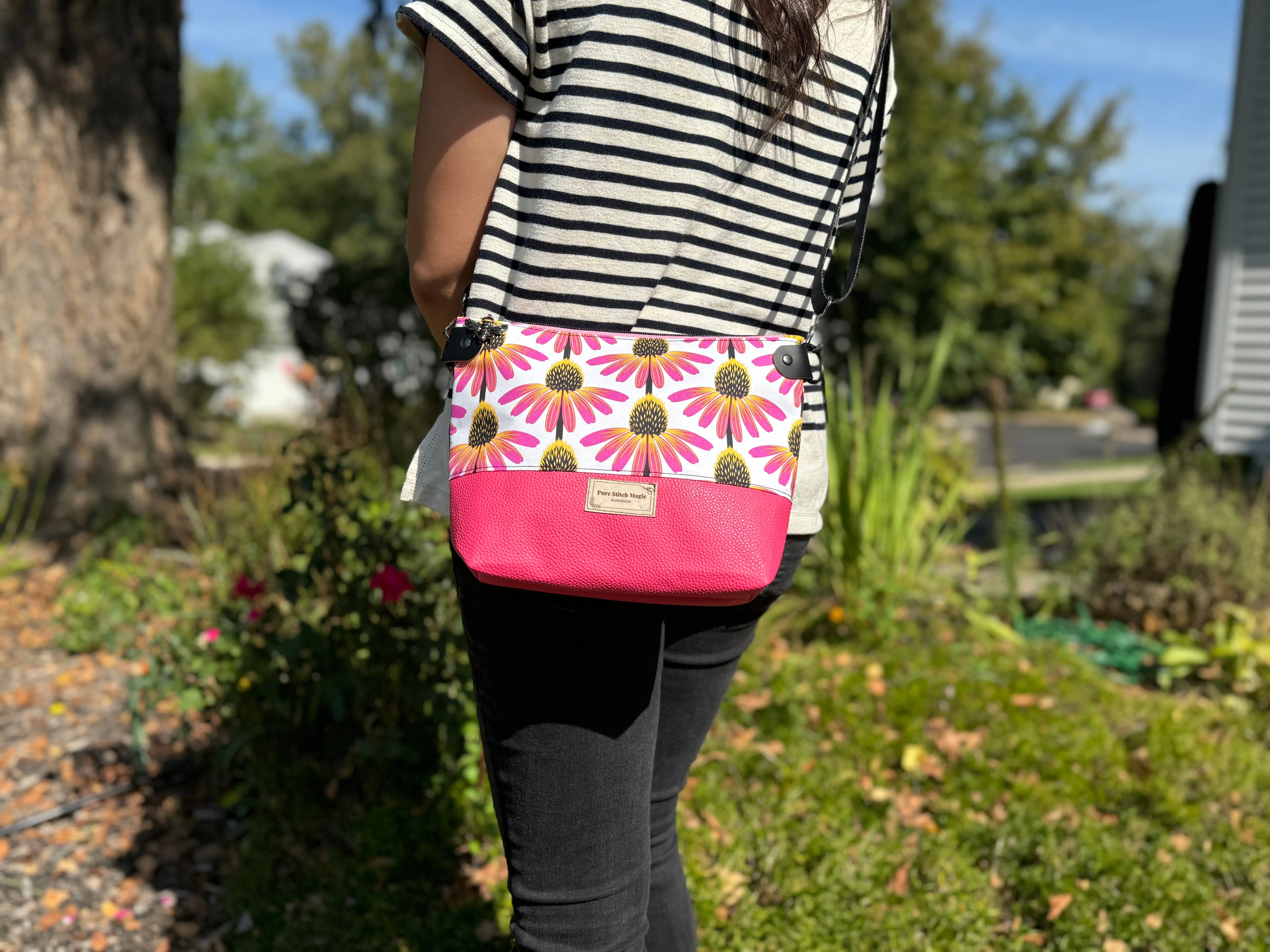 Hot Pink Coneflower Crossbody Bag