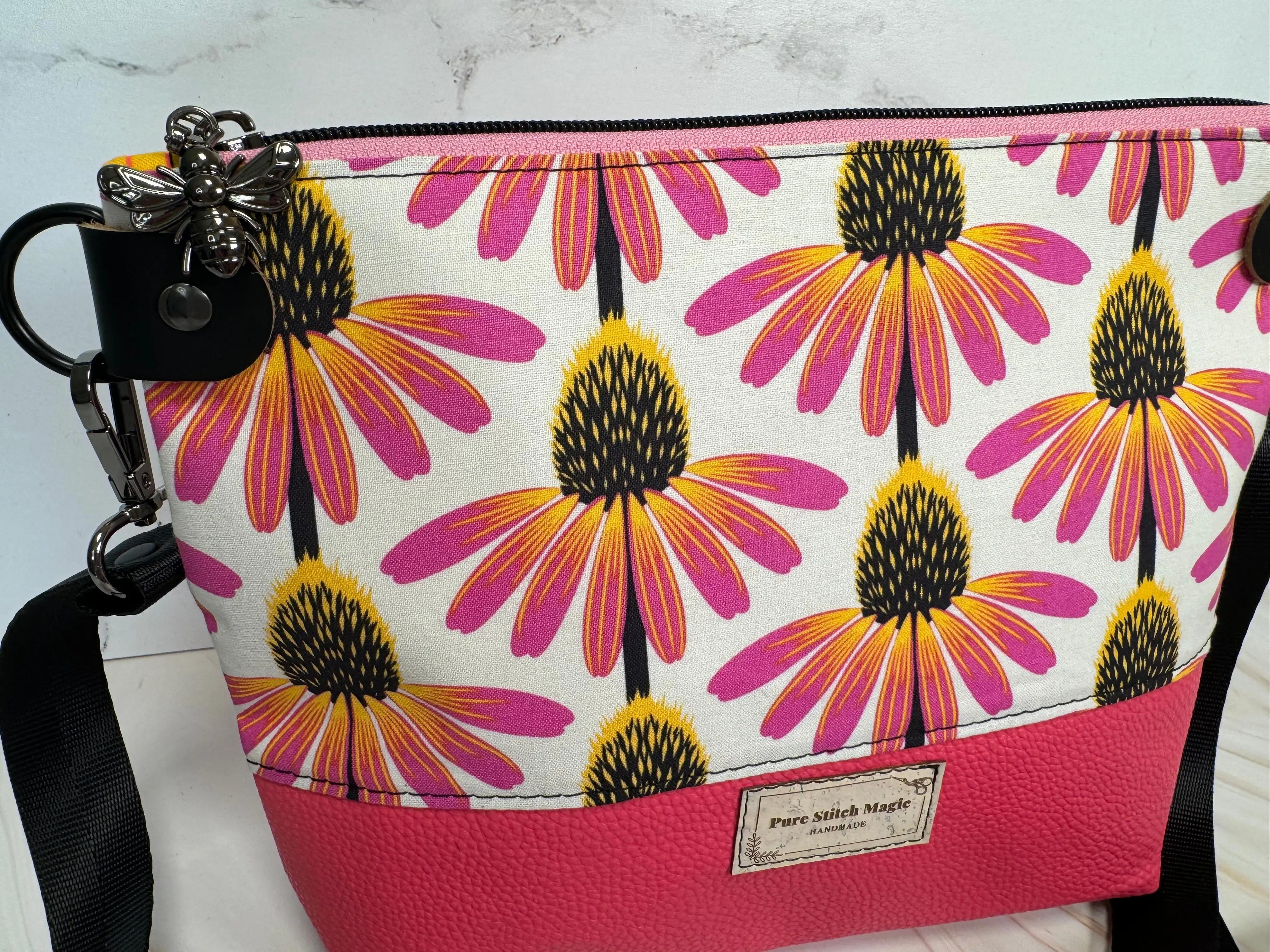 Hot Pink Coneflower Crossbody Bag