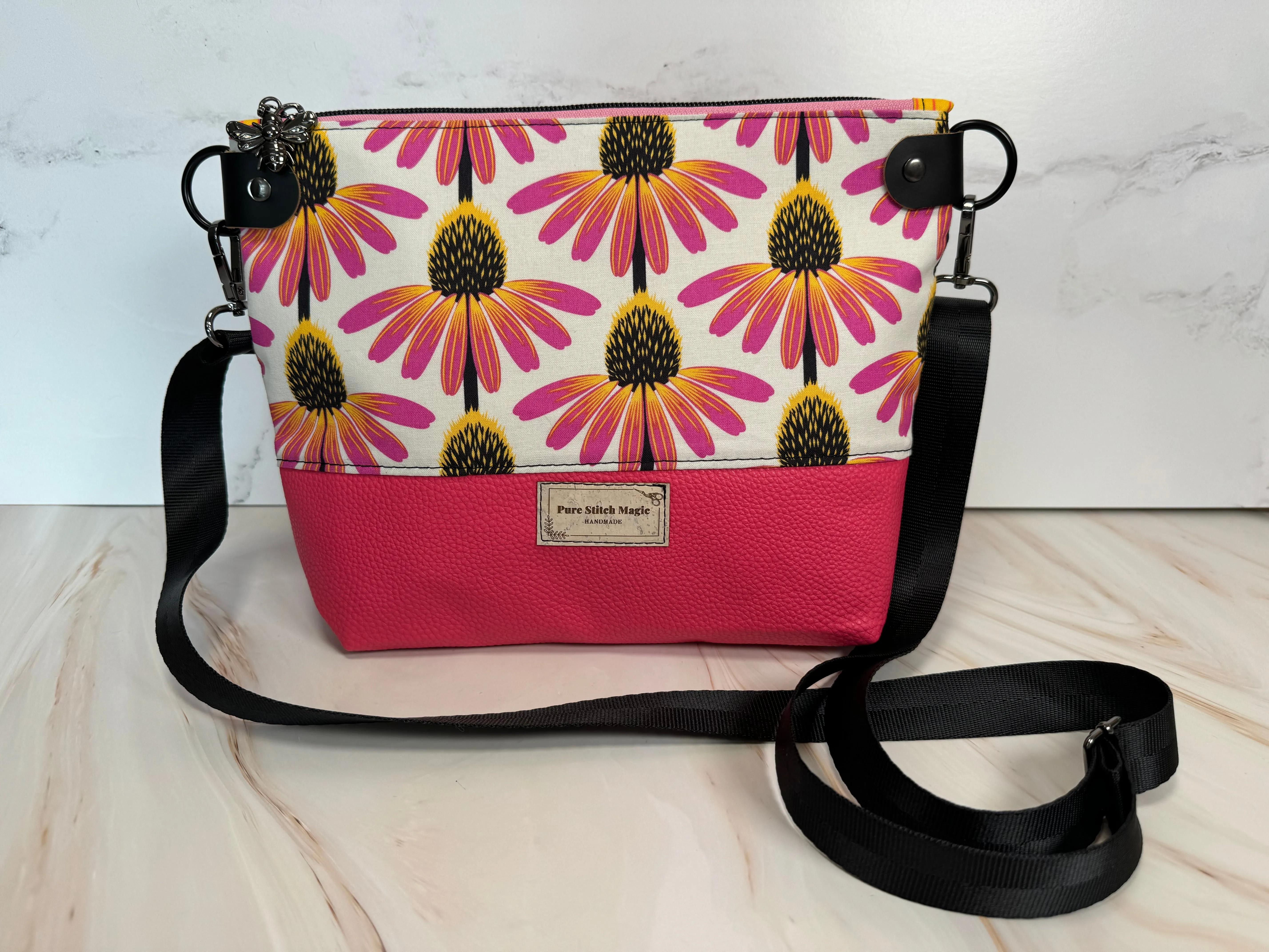 Hot Pink Coneflower Crossbody Bag
