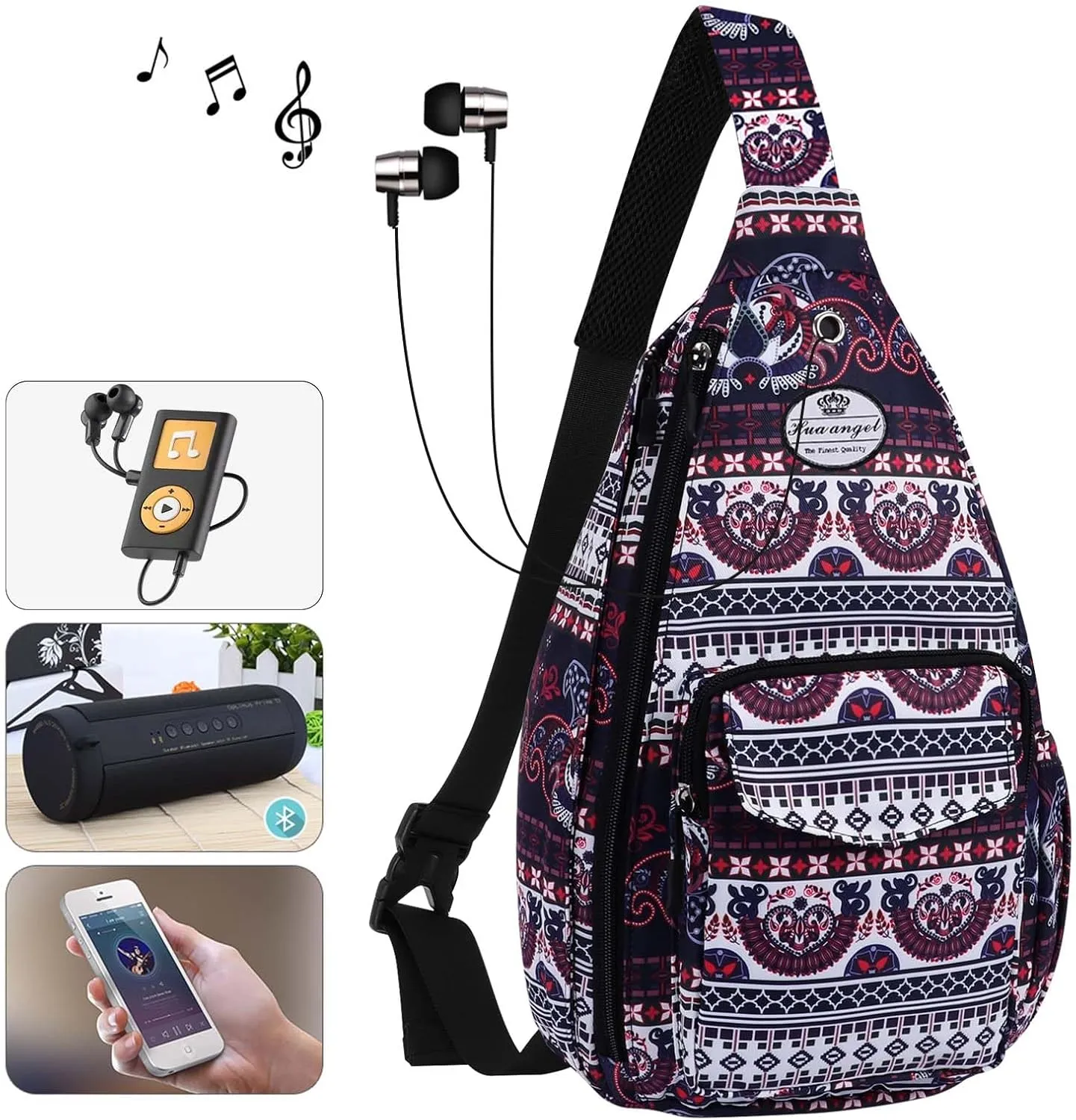 HUA ANGEL Crossbody Sling Bag for Men Women Lightweight Over the Shoulder Purse Day Bag Multipockets for Travel, Hiking, Gym