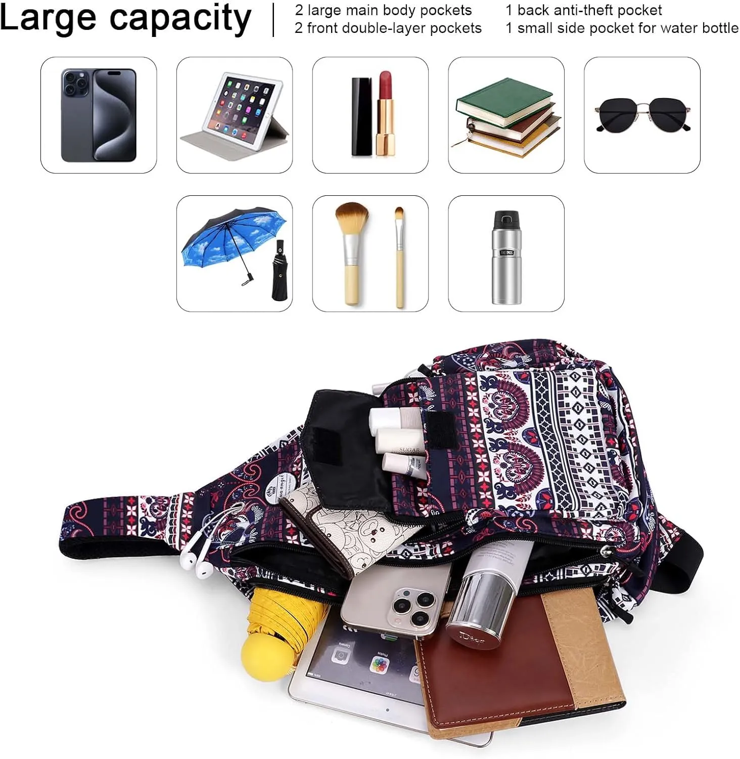 HUA ANGEL Crossbody Sling Bag for Men Women Lightweight Over the Shoulder Purse Day Bag Multipockets for Travel, Hiking, Gym