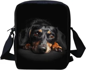 HUGS IDEA Black Dachshund Print Women's Small Messenger Bags Little Boys School Bag Casual Mini Crossbody Handbag Cell Phone Purse