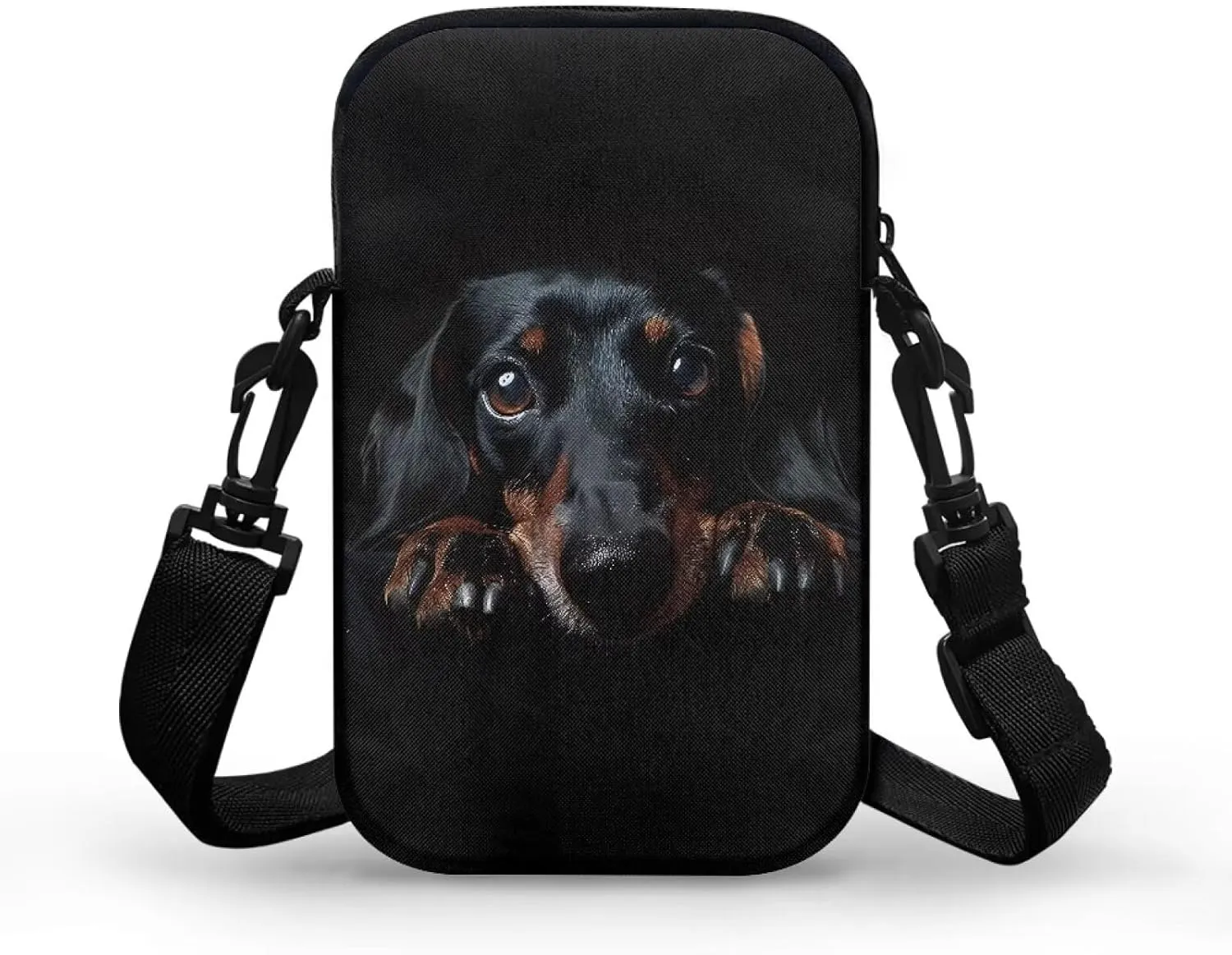 HUGS IDEA Black Dachshund Women's Mini Cross Body Bags Shoulder Handbag Cell phone Pouch Purse for Travel