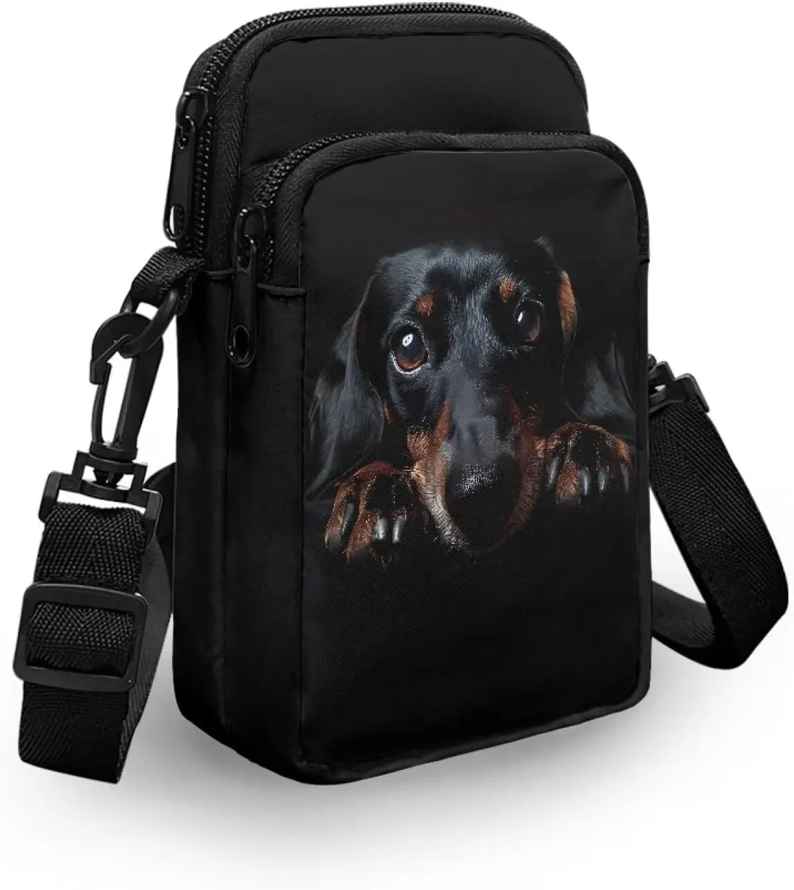 HUGS IDEA Black Dachshund Women's Mini Cross Body Bags Shoulder Handbag Cell phone Pouch Purse for Travel