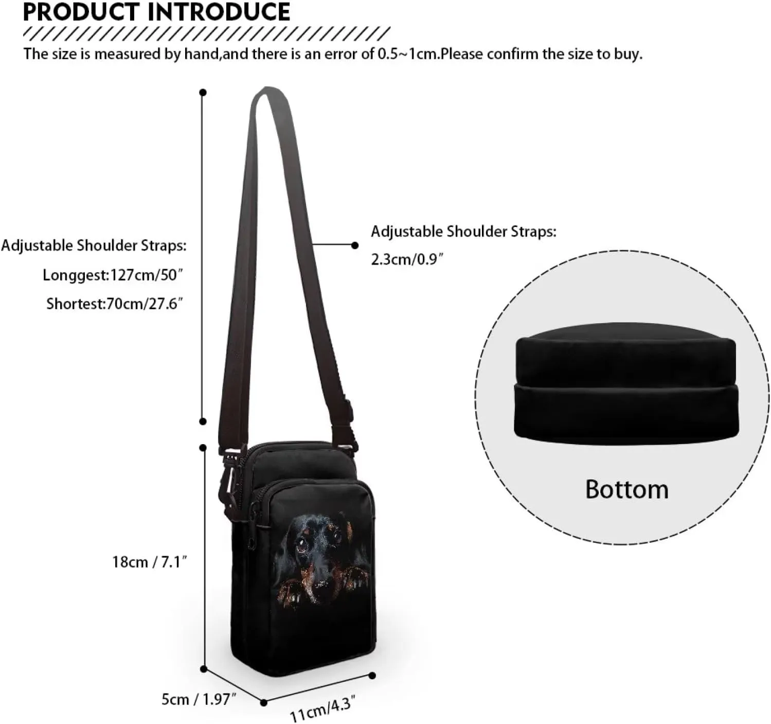 HUGS IDEA Black Dachshund Women's Mini Cross Body Bags Shoulder Handbag Cell phone Pouch Purse for Travel
