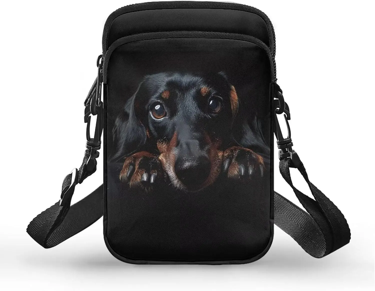 HUGS IDEA Black Dachshund Women's Mini Cross Body Bags Shoulder Handbag Cell phone Pouch Purse for Travel