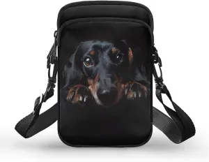 HUGS IDEA Black Dachshund Women's Mini Cross Body Bags Shoulder Handbag Cell phone Pouch Purse for Travel