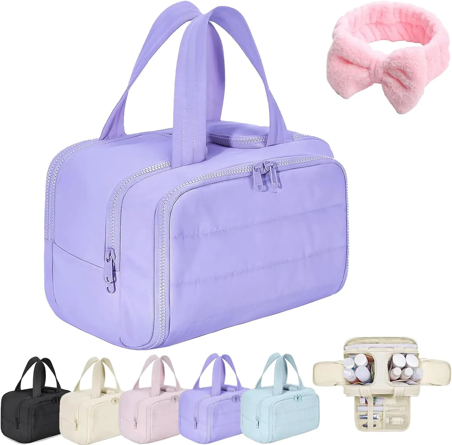 Humidity Travel Cosmetic Bag, Humidity Large Capacity Wide-Open Travel Cosmetic Bags, Humi-dity Toiletry Bag, 0.6lb Ultra Lightweight Toiletry Organizer with Handle for Traveling (Purple)