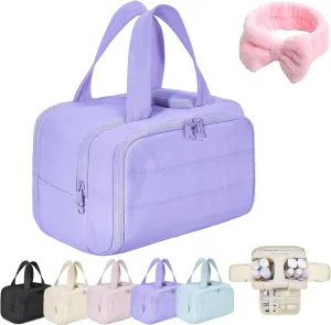Humidity Travel Cosmetic Bag, Humidity Large Capacity Wide-Open Travel Cosmetic Bags, Humi-dity Toiletry Bag, 0.6lb Ultra Lightweight Toiletry Organizer with Handle for Traveling (Purple)