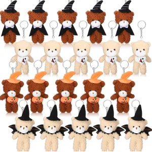 HyDren 20 Pcs Halloween Bear Stuffed Animal Gifts Mini Bear Plush Keychain 4.72 Inch Bulk Witch Pumpkin Wizard Ghost Bear Toys Bear Doll with Hats Halloween Basket Decor for Halloween Party Favors
