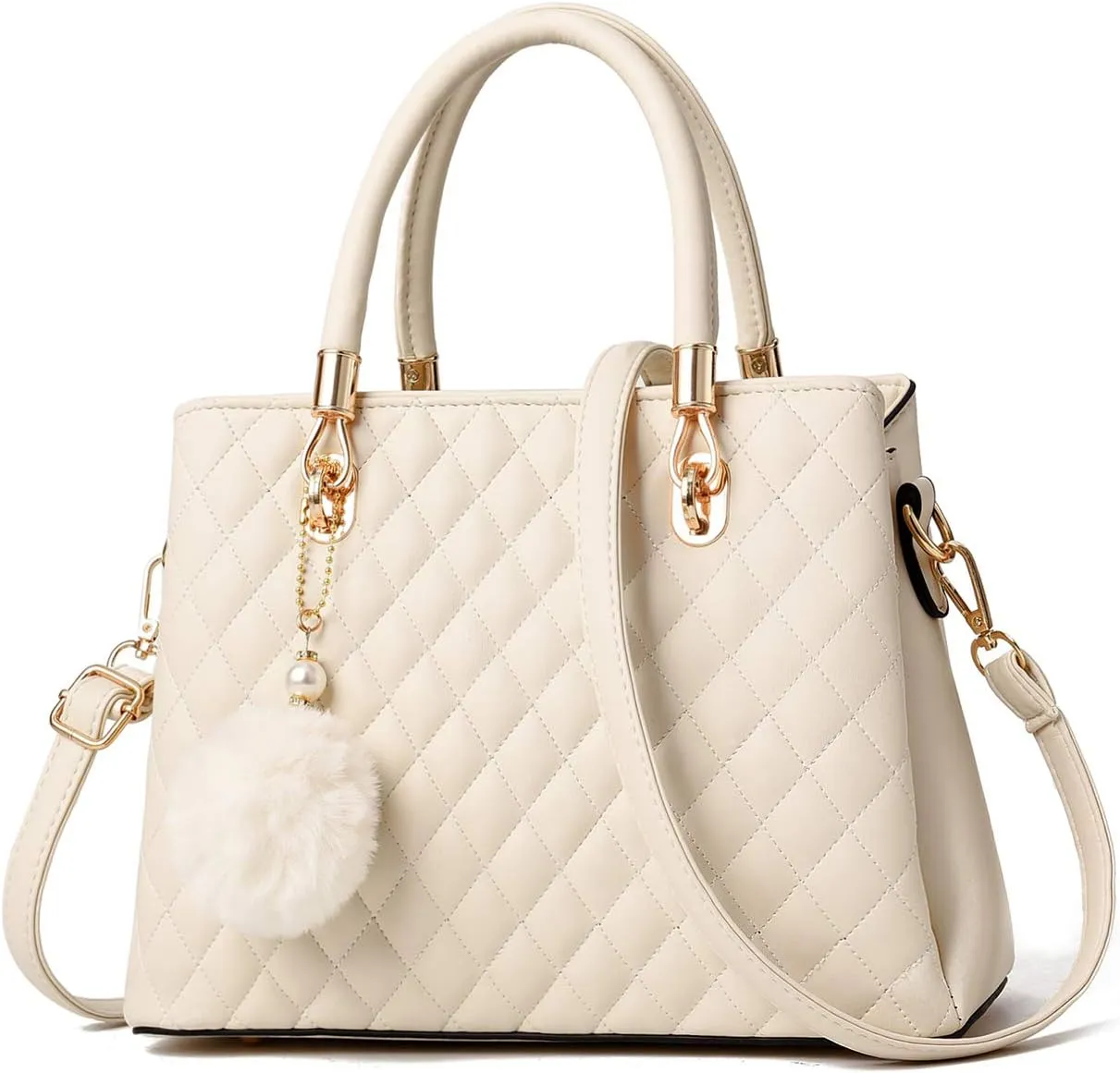 I IHAYNER Womens Leather Handbags Purses Top-handle Totes Satchel Shoulder Bag for Ladies with Pompon