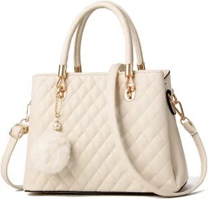 I IHAYNER Womens Leather Handbags Purses Top-handle Totes Satchel Shoulder Bag for Ladies with Pompon