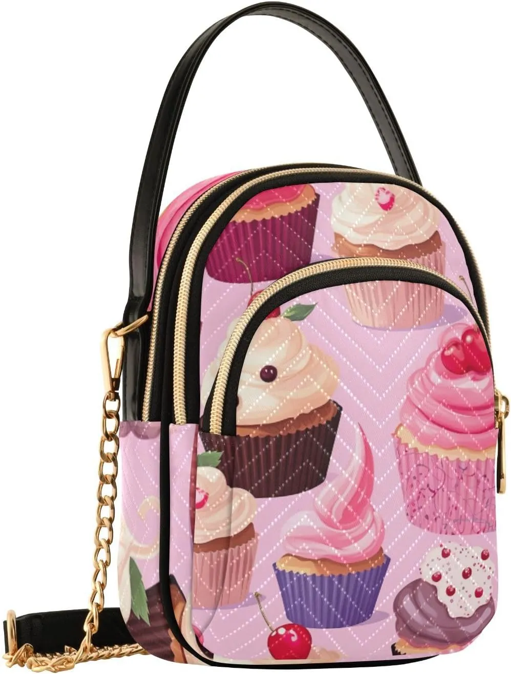 Icing in Colorful Cupcakes Purse with Long Shoulder Strap, Shoulder Bags for Women, Casual Crossbody Bags