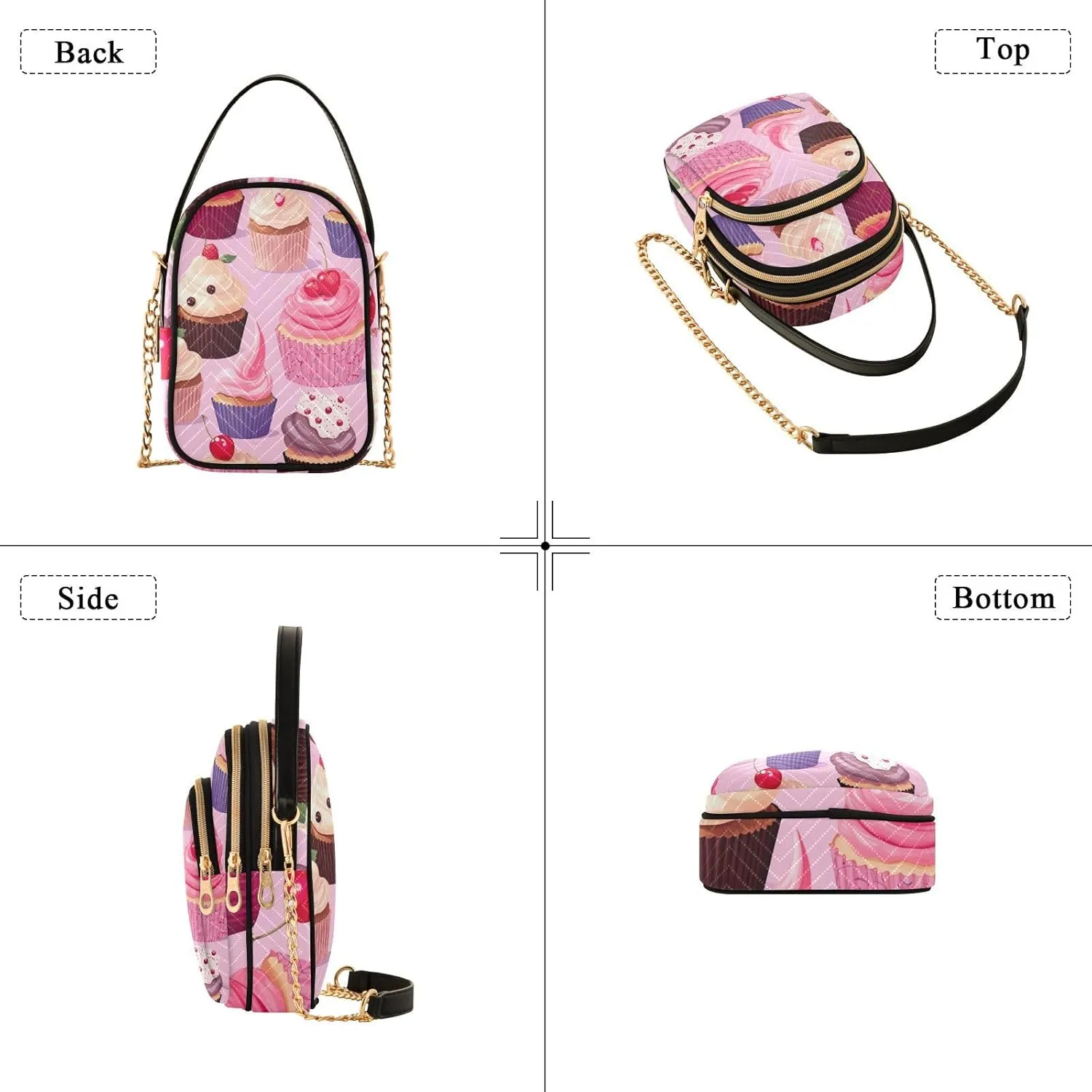 Icing in Colorful Cupcakes Purse with Long Shoulder Strap, Shoulder Bags for Women, Casual Crossbody Bags