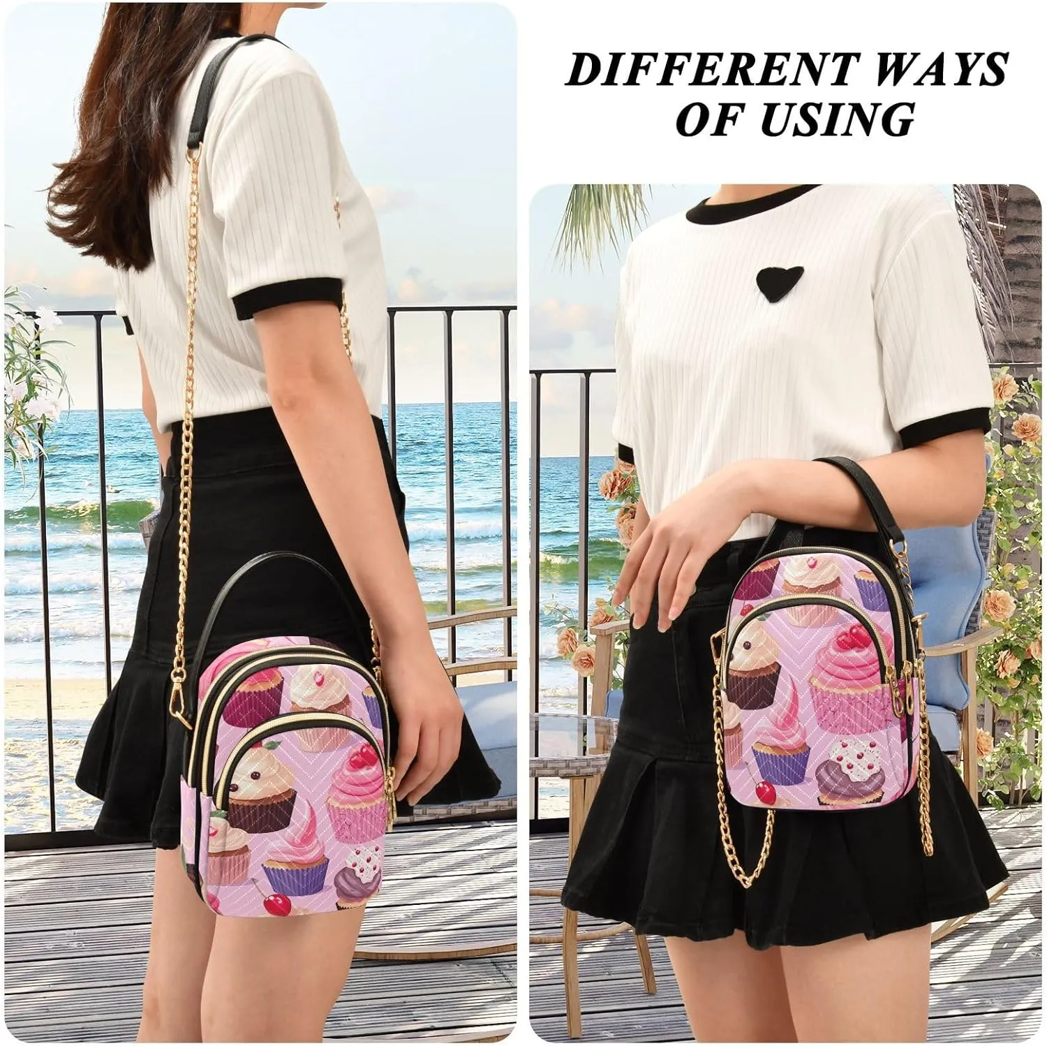 Icing in Colorful Cupcakes Purse with Long Shoulder Strap, Shoulder Bags for Women, Casual Crossbody Bags