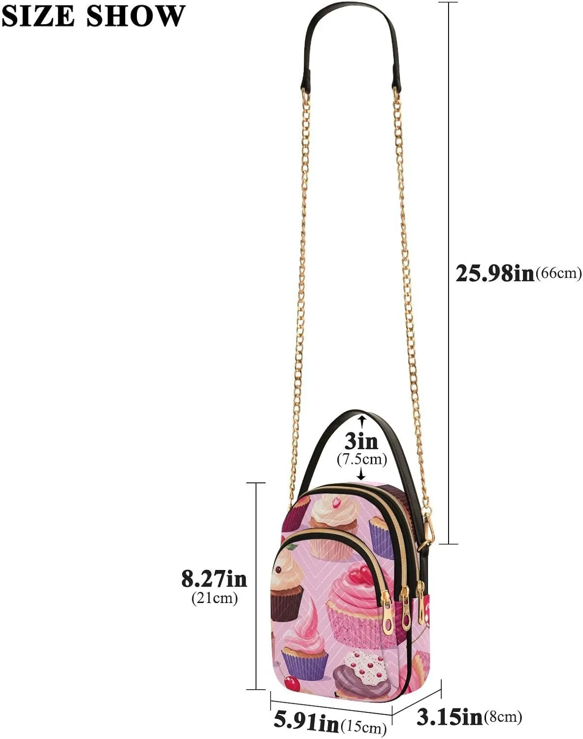 Icing in Colorful Cupcakes Purse with Long Shoulder Strap, Shoulder Bags for Women, Casual Crossbody Bags