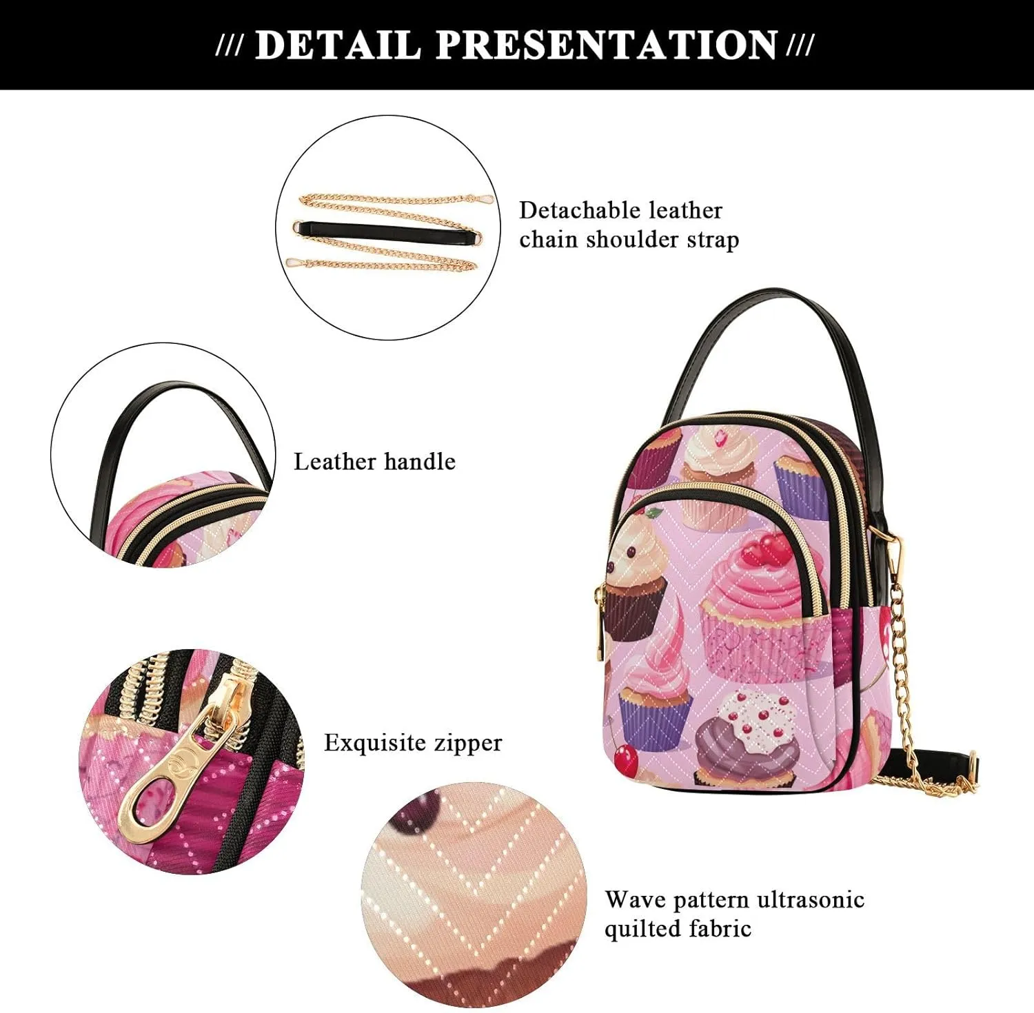 Icing in Colorful Cupcakes Purse with Long Shoulder Strap, Shoulder Bags for Women, Casual Crossbody Bags