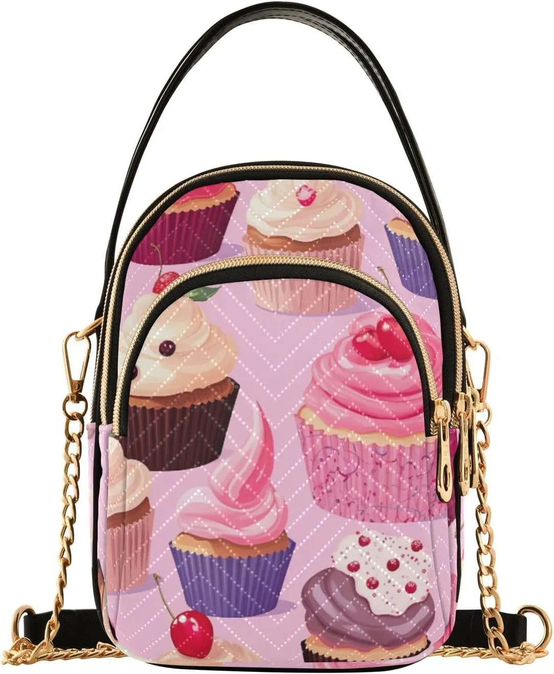 Icing in Colorful Cupcakes Purse with Long Shoulder Strap, Shoulder Bags for Women, Casual Crossbody Bags