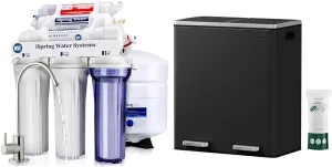iSpring RCC7AK, NSF Certified 75 GPD, Alkaline 6-Stage Reverse Osmosis System & SONGMICS Dual Trash Can, 16 Gal (60L) Rubbish Bin and 15 Trash Bags, Metal Step Bin, with Dual