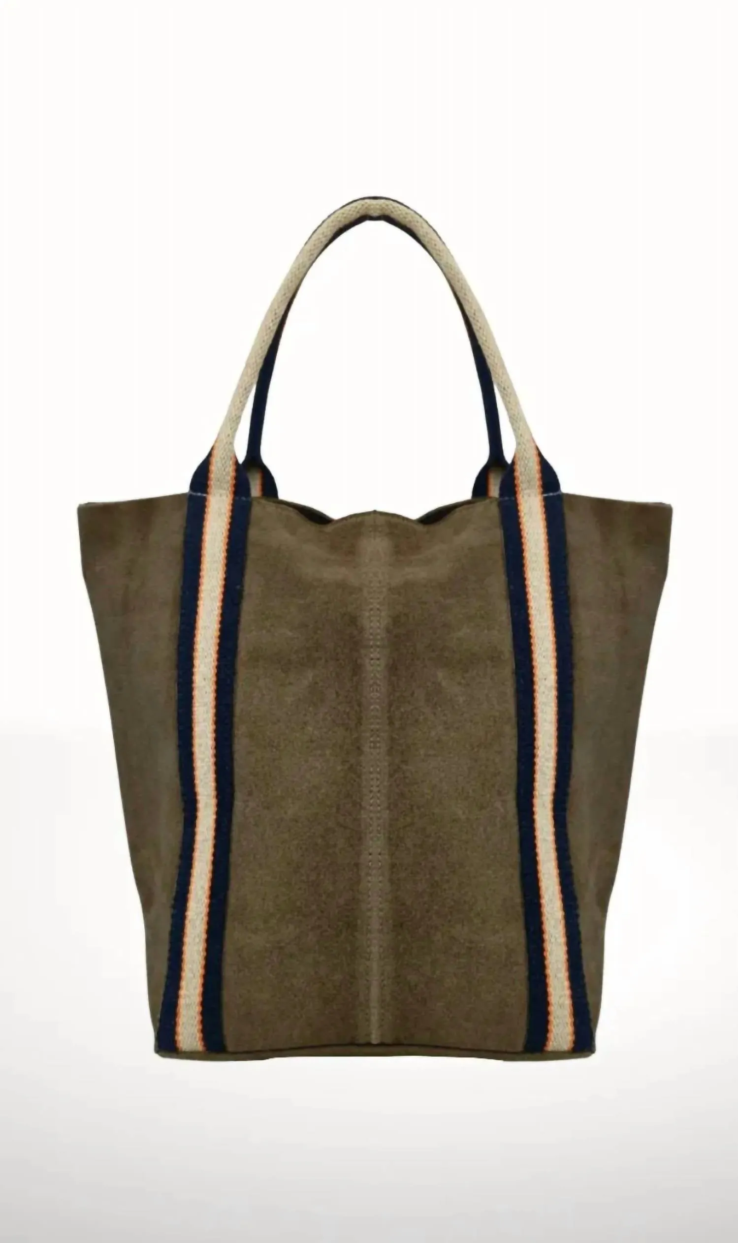 Italian'S Leather - Women Suede And Stripe Tote Bag