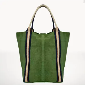 Italian'S Leather - Women Suede And Stripe Tote Bag