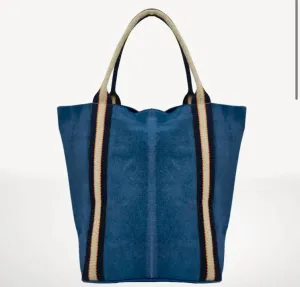 Italian'S Leather - Women Suede And Stripe Tote Bag