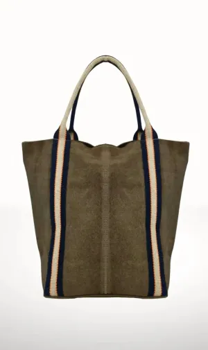 Italian'S Leather - Women Suede And Stripe Tote Bag