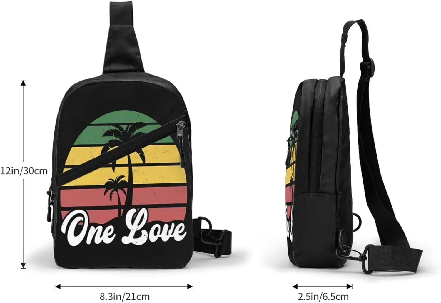 Jamaica One Loves Reggae Caribbean Music Rasta Rastafari Portable Sling Bags Packable Crossbody Bag Foldable Sport Daypack Reusable Shoulder Backpack Diagonally Chest Bag for Workout Travel