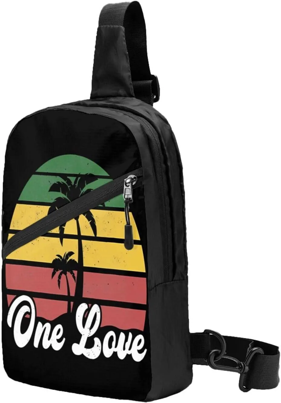 Jamaica One Loves Reggae Caribbean Music Rasta Rastafari Portable Sling Bags Packable Crossbody Bag Foldable Sport Daypack Reusable Shoulder Backpack Diagonally Chest Bag for Workout Travel