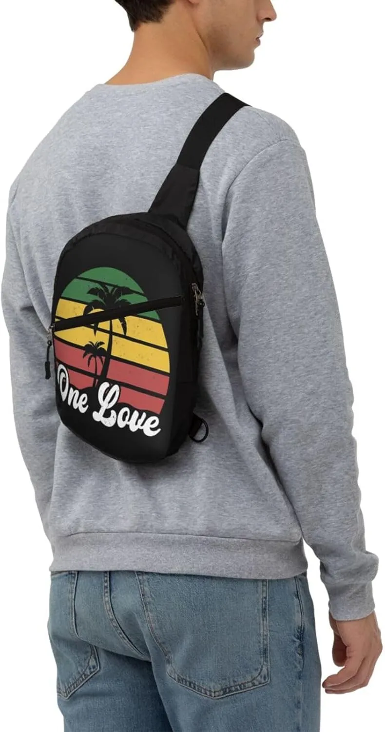 Jamaica One Loves Reggae Caribbean Music Rasta Rastafari Portable Sling Bags Packable Crossbody Bag Foldable Sport Daypack Reusable Shoulder Backpack Diagonally Chest Bag for Workout Travel