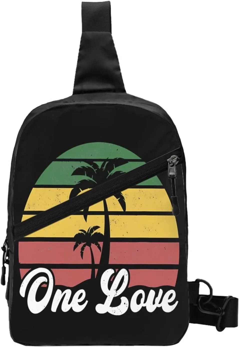 Jamaica One Loves Reggae Caribbean Music Rasta Rastafari Portable Sling Bags Packable Crossbody Bag Foldable Sport Daypack Reusable Shoulder Backpack Diagonally Chest Bag for Workout Travel