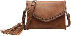 JEN & CO. Sloane Crossbody - Vegan Leather Clutch Purse for Women, Adjustable Strap, Decorative Tassel Purses