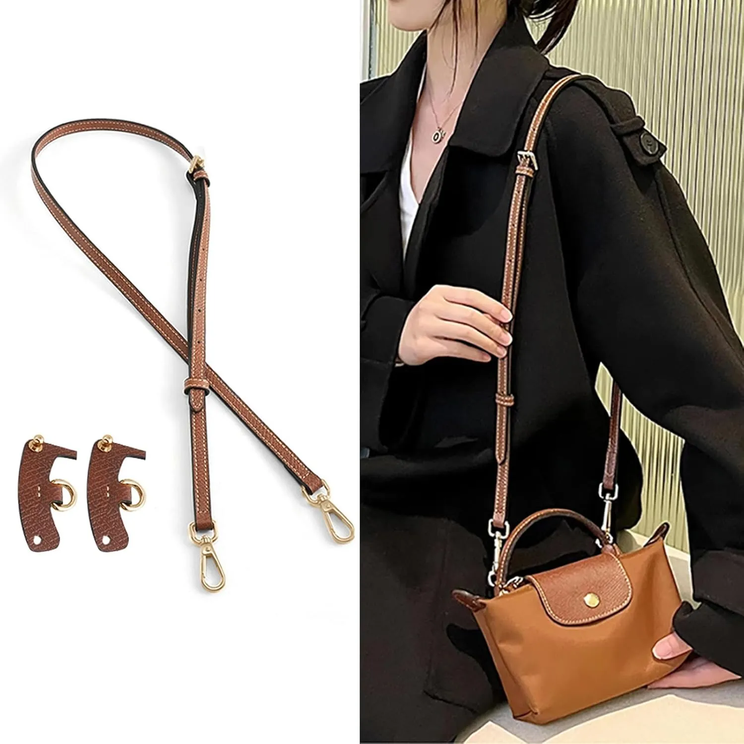 Jiesinlov Leather Bag Shoulder Strap Replacement Crossbody Adjustable Conversion Kit Fit for Mini Pouch