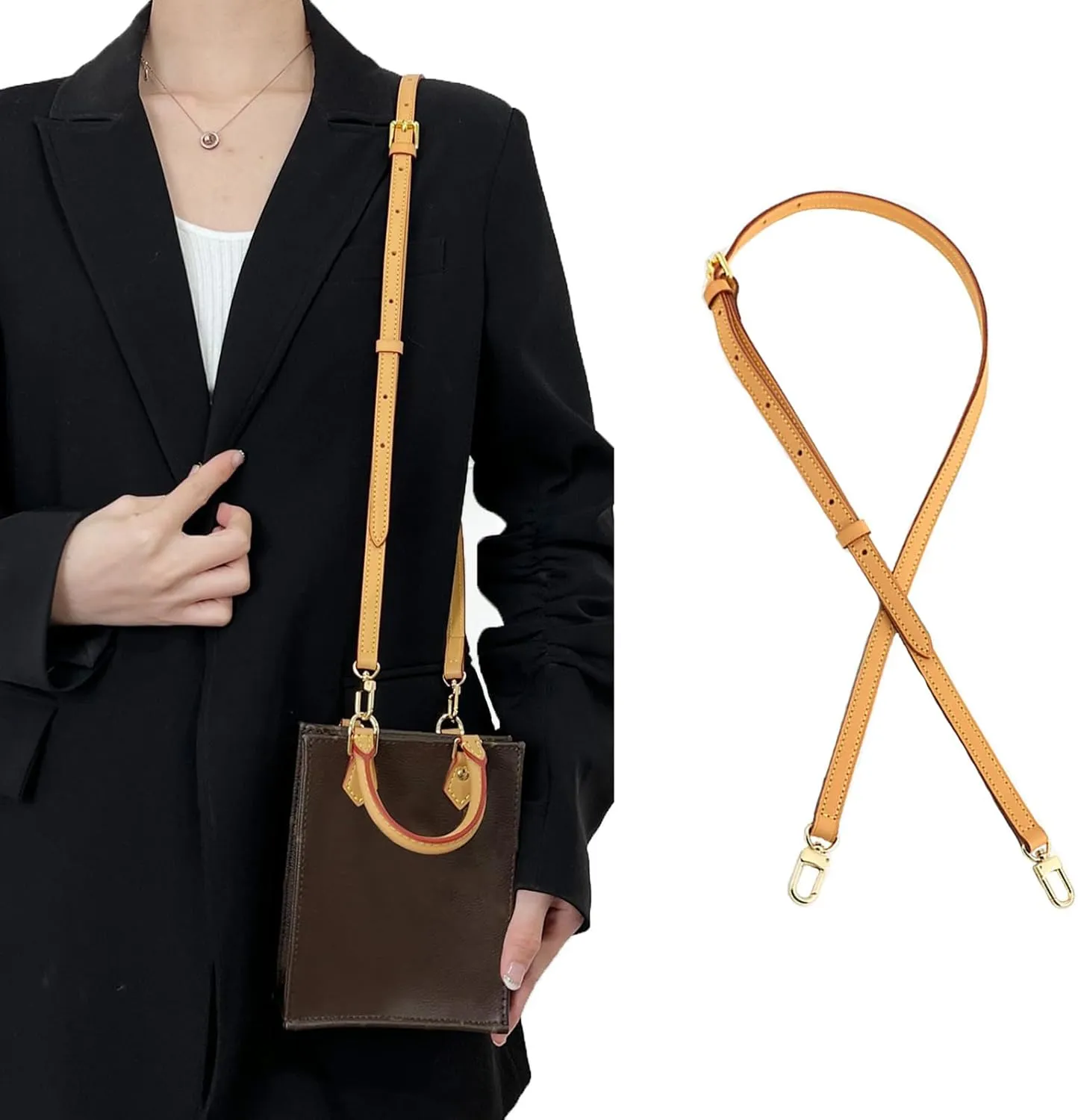 jiesinlov Vachetta Leather Strap Replacement Adjustable,Purse Shoulder Straps Crossbody for Handbag (Beeswax-Width:0.43in)