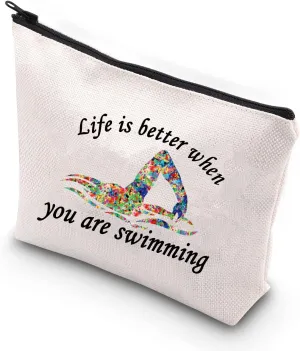 JNIAP Swimming Makeup Bag Swim Lover Gifts for Swimmer Swimming Team Gifts Swimming Zipper Organizer Pouch Cosmetic Bags for Women (swim better bag)