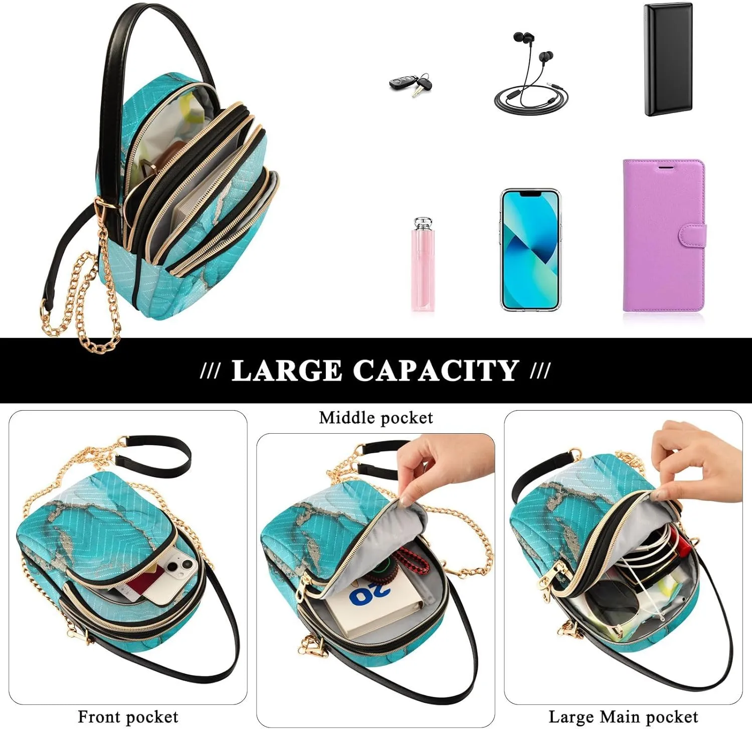 Joisal Gold Rose Marble Women's Crossbody Purse, Small Crossbody Bags for Women Travel Purse Crossbody