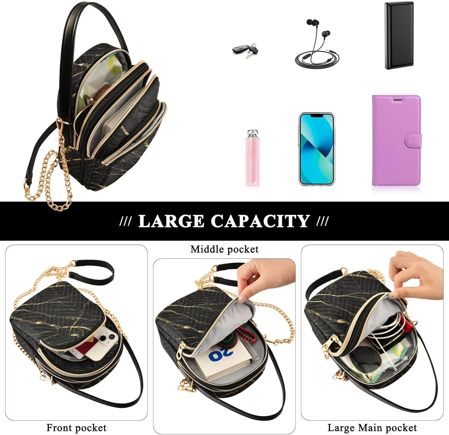 Joisal Gold Rose Marble Women's Crossbody Purse, Small Crossbody Bags for Women Travel Purse Crossbody