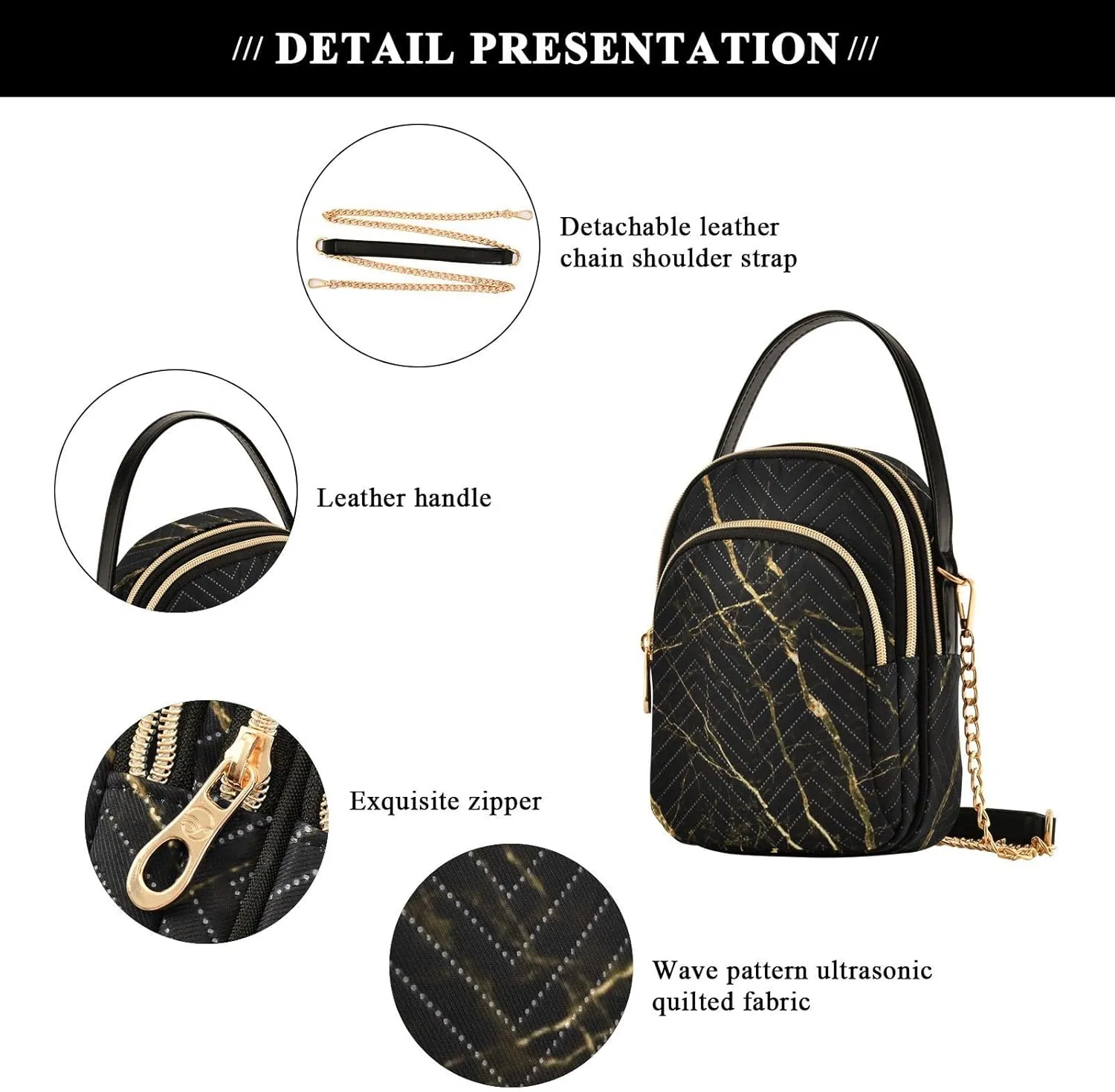 Joisal Gold Rose Marble Women's Crossbody Purse, Small Crossbody Bags for Women Travel Purse Crossbody