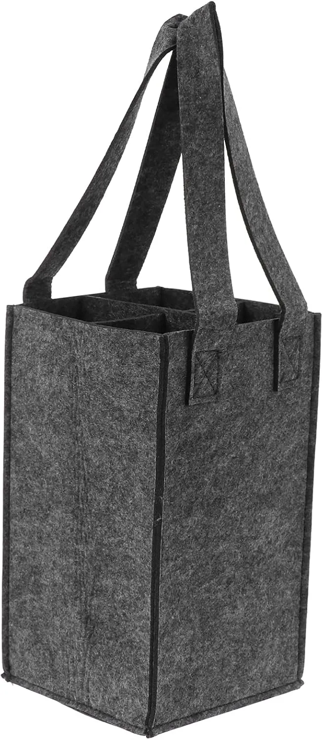 Jojofuny 4 Bottle Wine Carrier Tote - Felt Gift Bags and Reusable Grocery Bags for Travel, Camping, Picnic