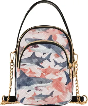 Joko Ivery Fierce Sharks Red Multi Pockets Crossbody Bags for Women Zip Cell Phone Purse Wallet Bag with Detachable Shoulder Strap Handbag Purse for Gift Traveling Working Shopping Women Trendy
