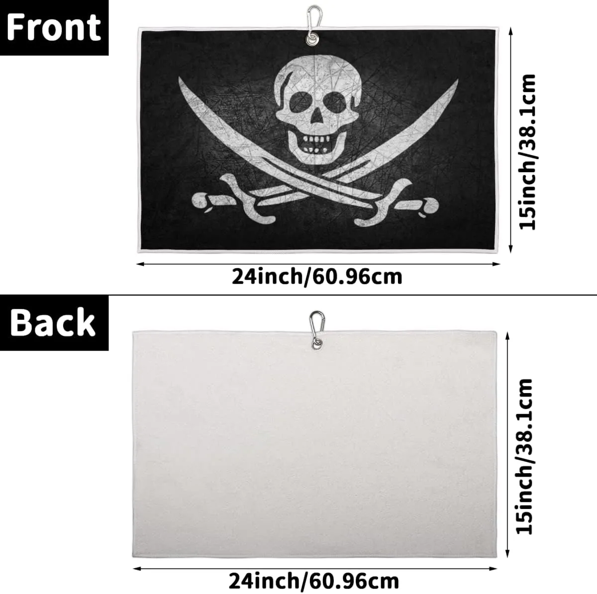 Jolly Roger Pirate Skull Golf Towels for Golf Bags for Men Women, Grunge Skeleton Microfiber Golf Towels with Carabiner Clip Golf Accessories Golf Gifts