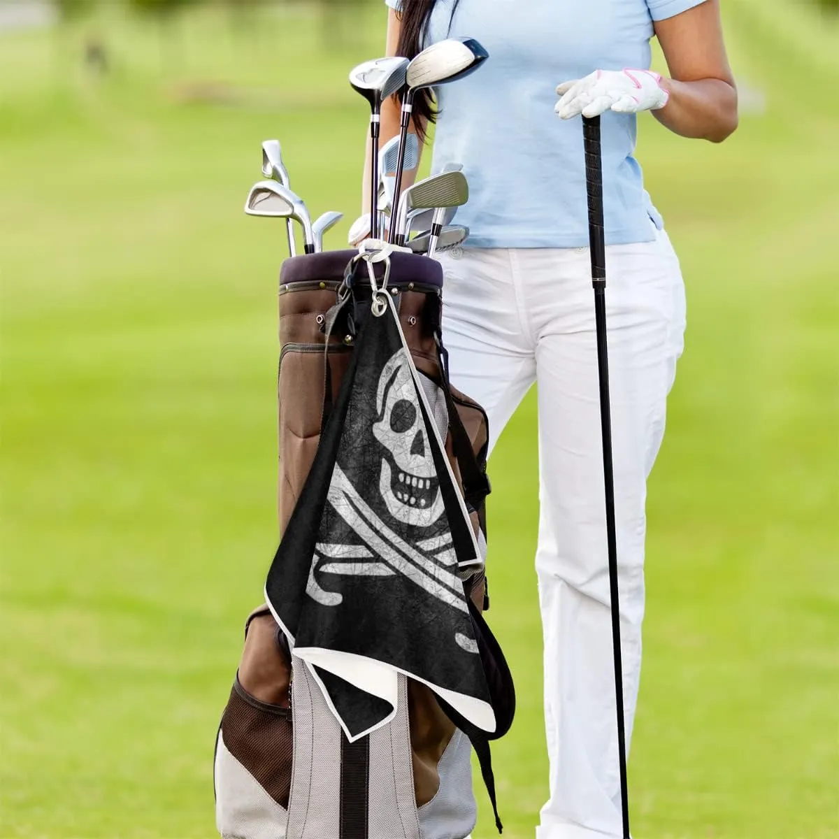 Jolly Roger Pirate Skull Golf Towels for Golf Bags for Men Women, Grunge Skeleton Microfiber Golf Towels with Carabiner Clip Golf Accessories Golf Gifts